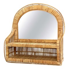 Miroir en rotin de style mi-siècle moderne fabriqué à la main sur la Côte d'Azur, vers 1960