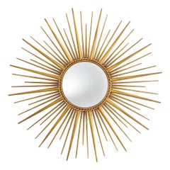 Specchio Mid Century Antiques, specchio solare, finitura oro antico, specchio convesso.