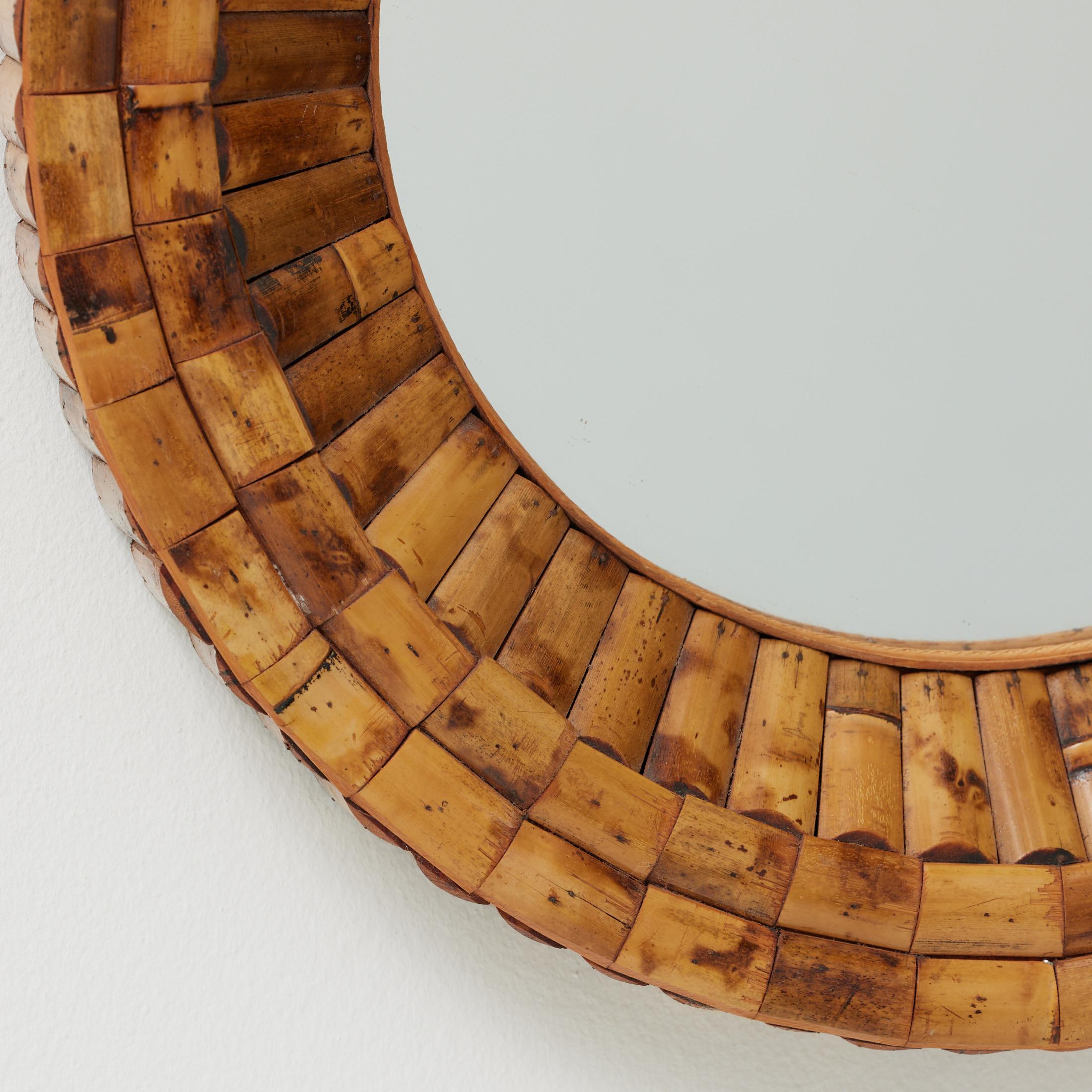 Français Miroir Modernity Sunburst Bambou Handcraft, circa 1960 en vente