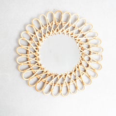 Mid-Century Modern Mirror Sunburst Bamboo Rattan Handcrafted, circa 1960