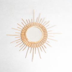 Mid-Century Modern Mirror Sunburst Rattan Handcrafted, circa 1960