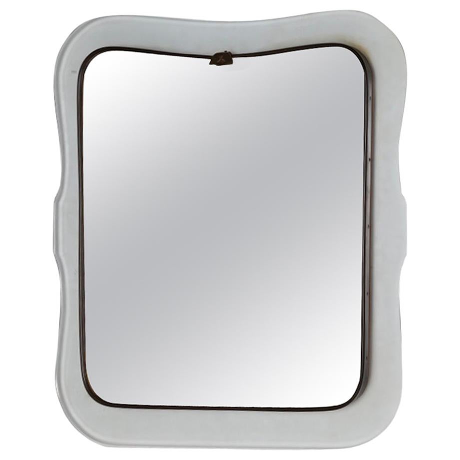Mid-Century Modern Mirror with Transparent Shaped Glass Frame & Brass, L Fontana