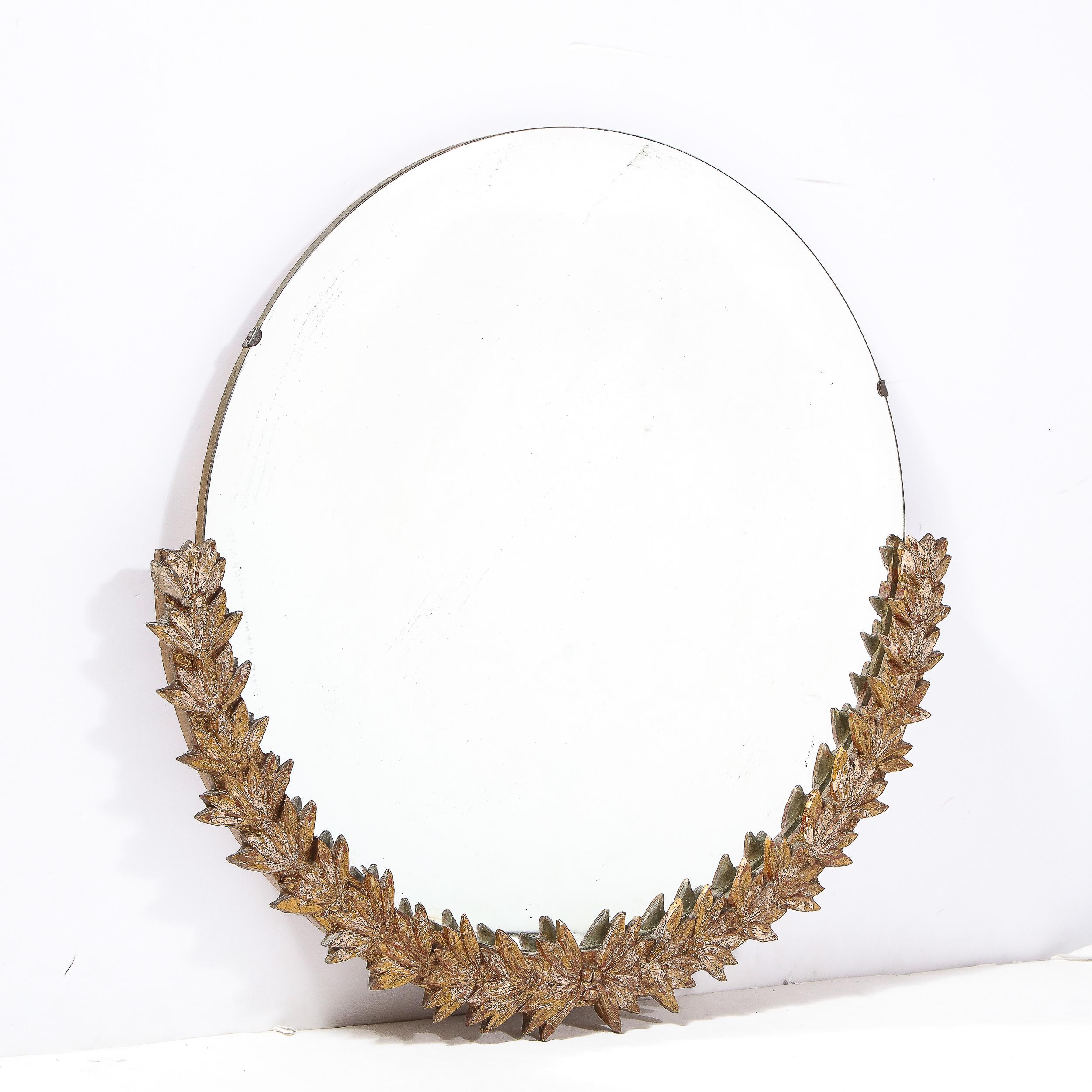 Mid-Century Modern Mirror with Stylized Bronze Foliate Laurel Detailing For Sale 1
