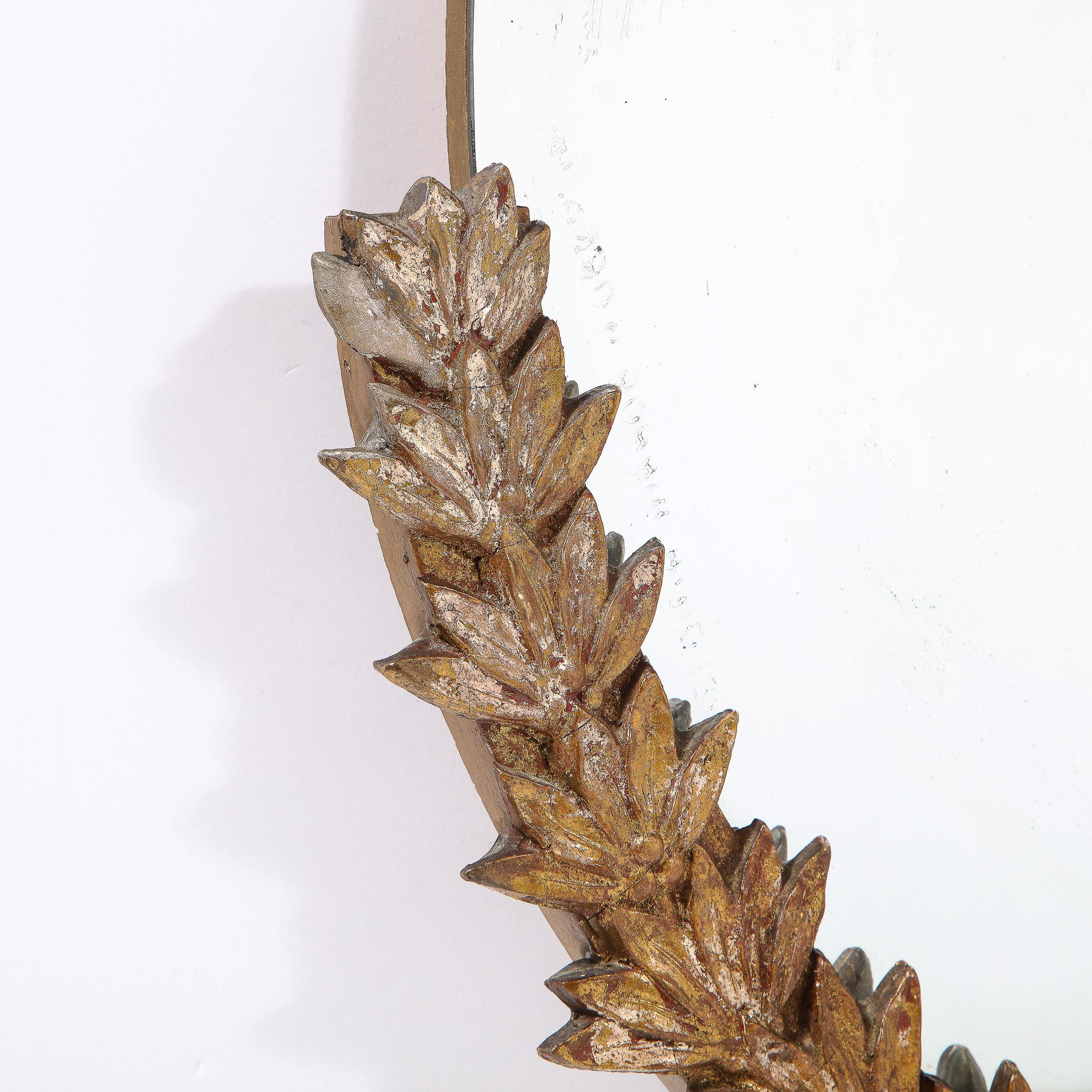Mid-Century Modern Mirror with Stylized Bronze Foliate Laurel Detailing For Sale 2