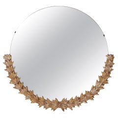Mid-Century Modern Mirror with Stylized Bronze Foliate Laurel Detailing