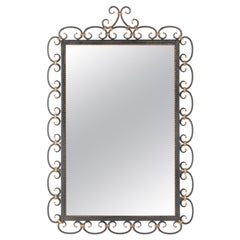 Mid-Century Modern Mirror with Wrought Iron Frame