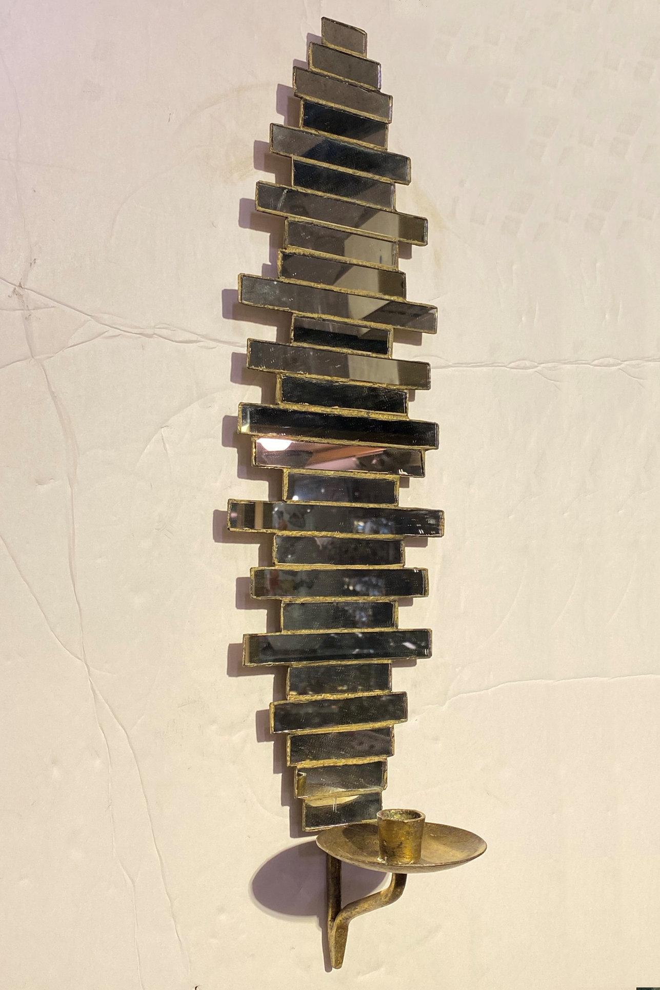 Dorato Applique in vetro specchiato moderne di metà secolo in vendita