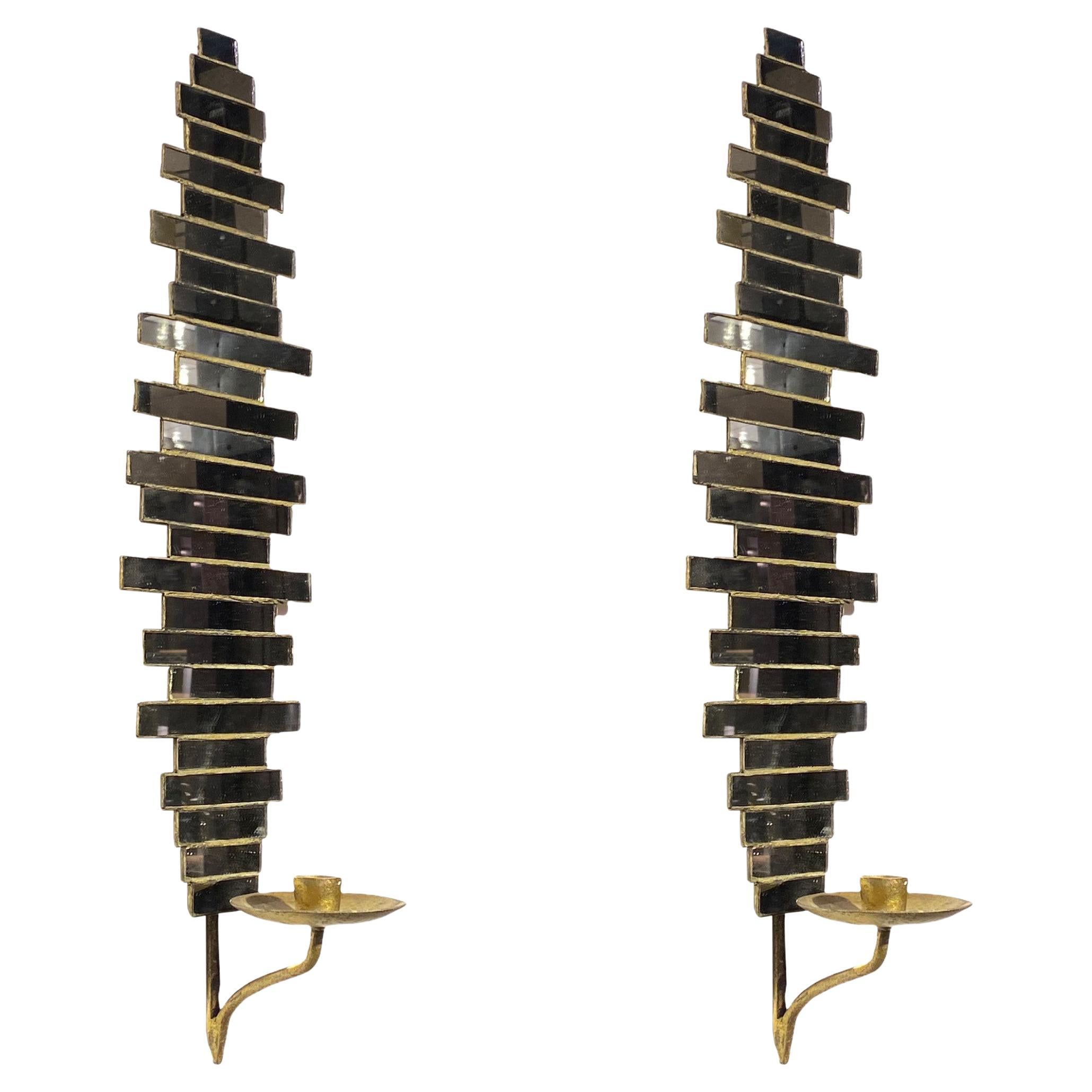 Mid-Century Modern Mirrored Glass Sconces For Sale