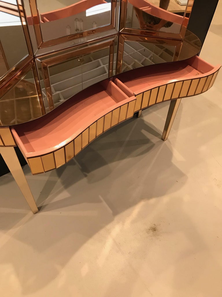 Mid-Century Modern Mirrored Vanity with Matching Mirror at 1stDibs