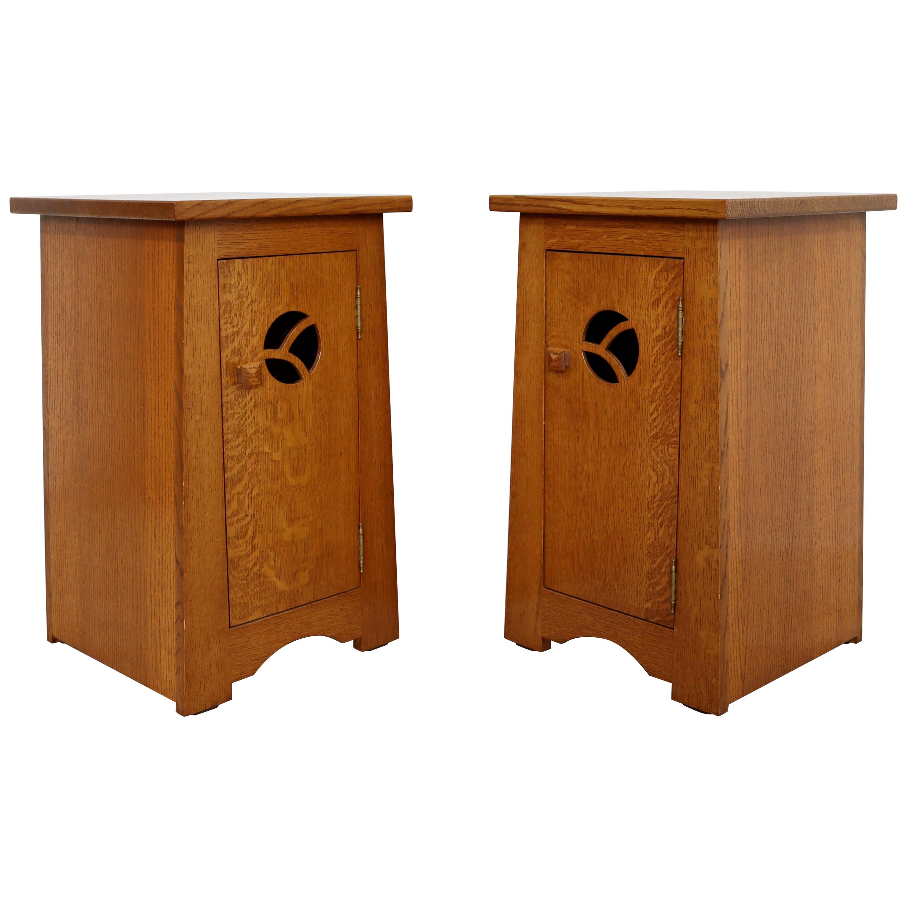 Mid-Century Modern Mission Style Pair of Wood Nightstands Side End Tables, 1970s