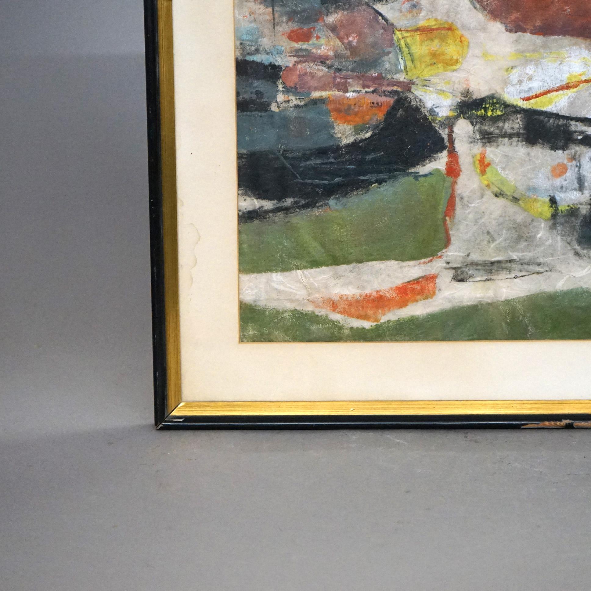 American Mid Century Modern Mixed Media Abstract “Bayou” Painting By D. Hoyt, Mid-20thC For Sale
