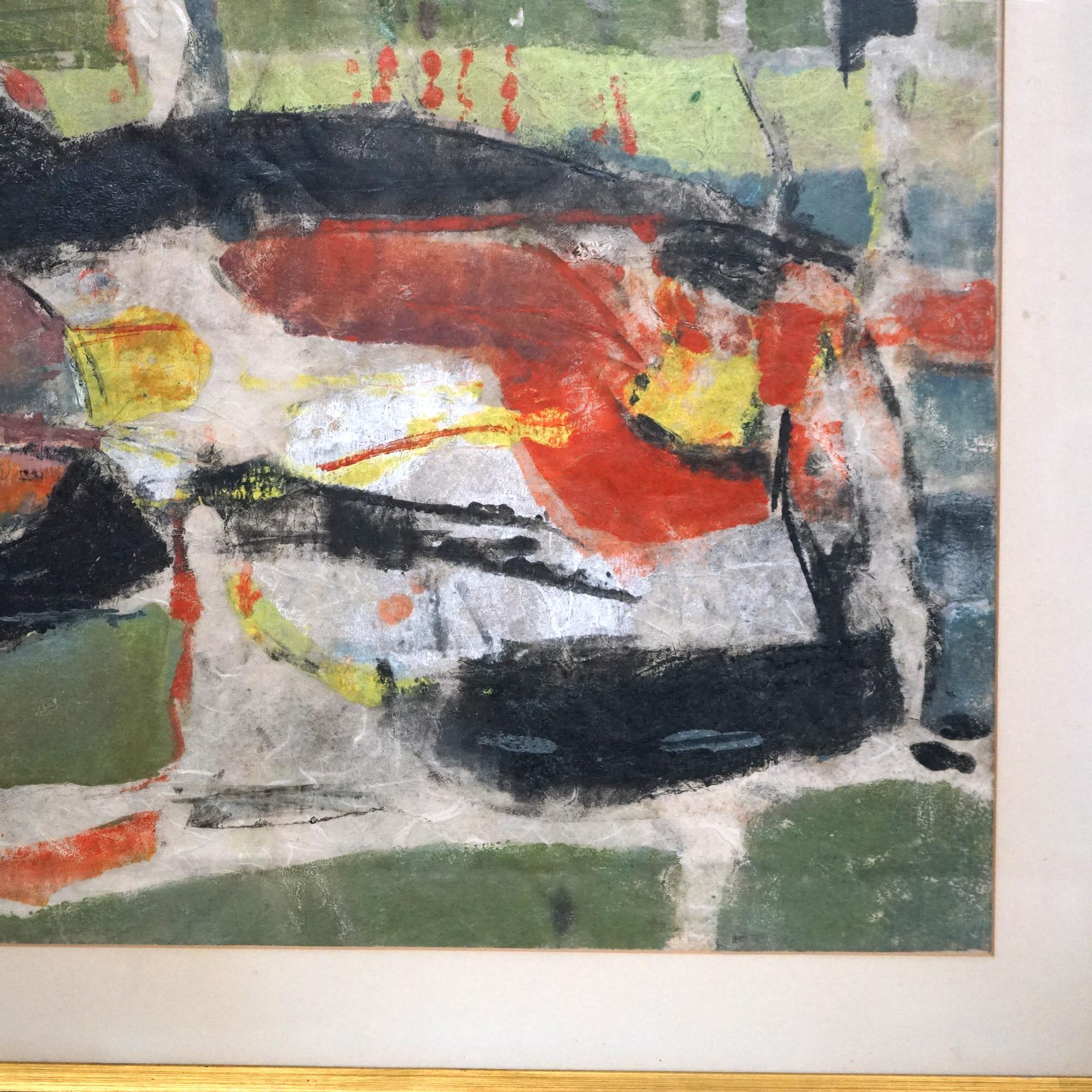 Paper Mid Century Modern Mixed Media Abstract “Bayou” Painting By D. Hoyt, Mid-20thC For Sale