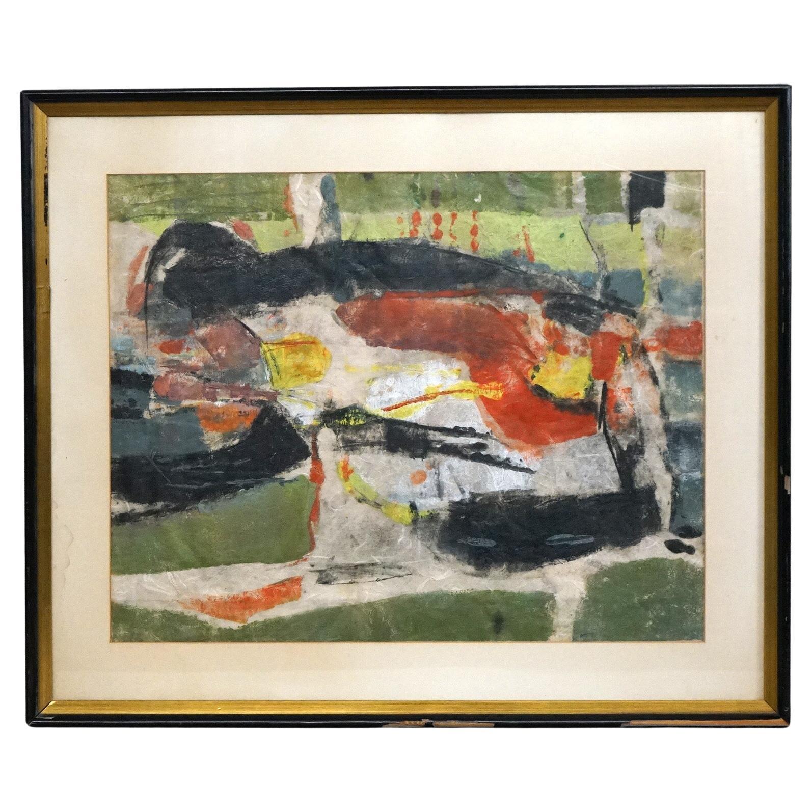 Mid Century Modern Mixed Media Abstract “Bayou” Painting By D. Hoyt, Mid-20thC For Sale