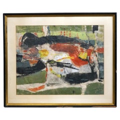 Abstraktes Bayou-Gemälde in Mischtechnik von D. Hoyt, Mid-Century Modern, Mitte des 20. Jahrhunderts