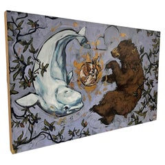 Mid Century Modern Mixed Media Abstract Whimsy Painting on Board Framed Signed.