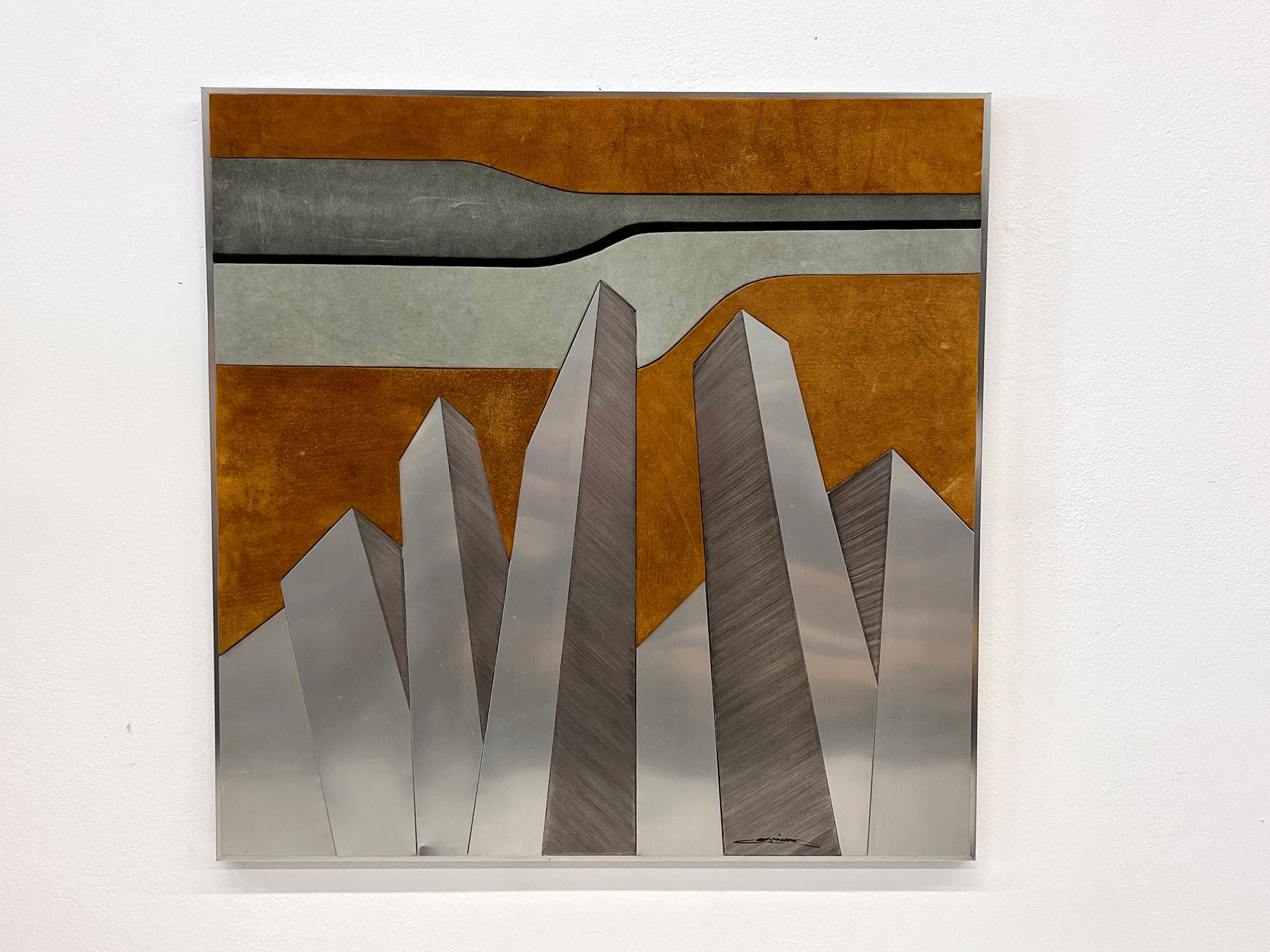Paisaje urbano a gran escala en ante y acero, de técnica mixta moderna de mediados de siglo finales del siglo XX en venta