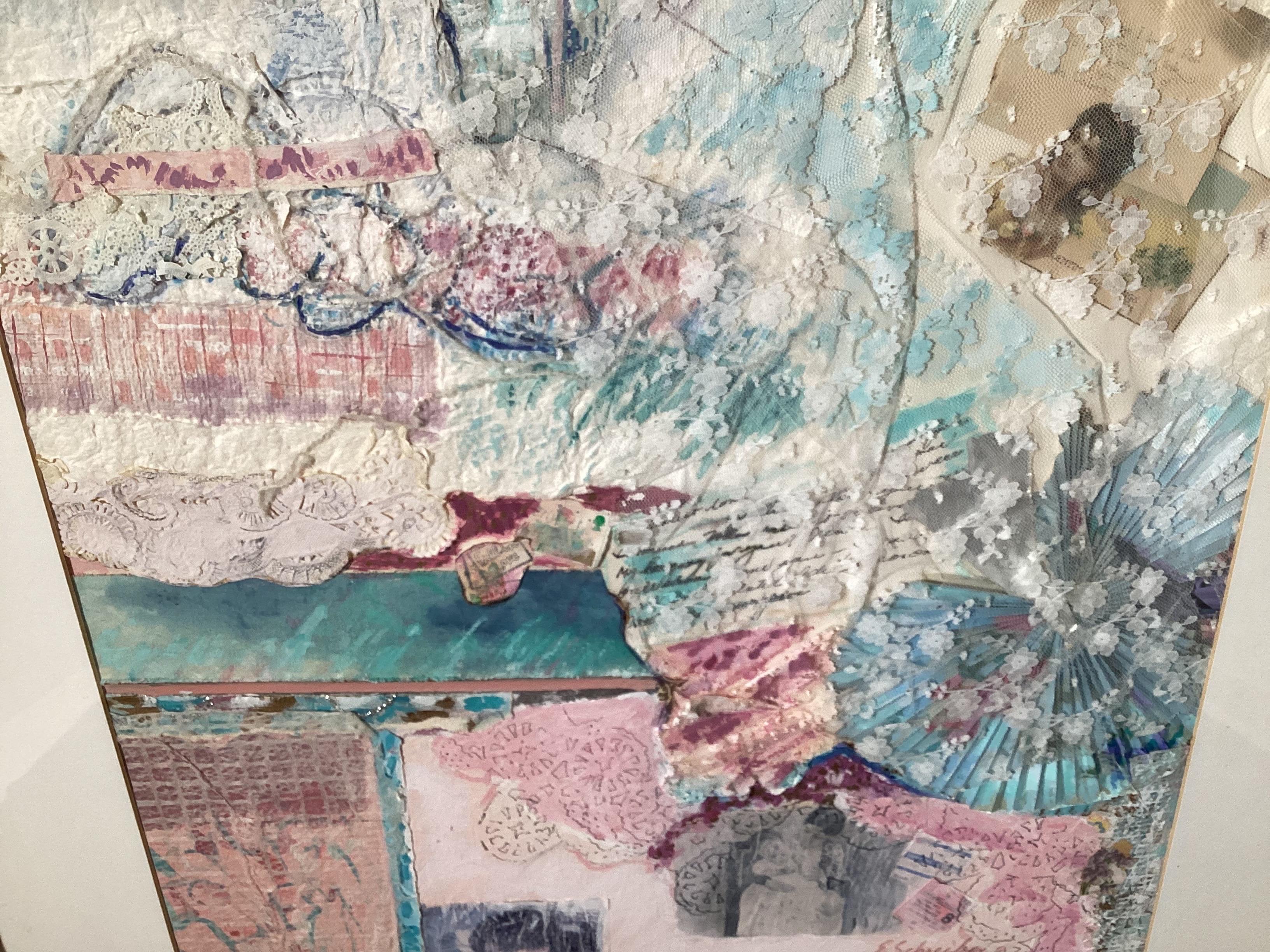 Peinture mixte moderne du milieu du siècle Collage romantique
La célèbre femme moderniste Eileen Schreiber
Bon état général.
Non observé hors du cadre
Signé en bas à droite
Technique mixte comprenant de la dentelle, des valentins anciens et des