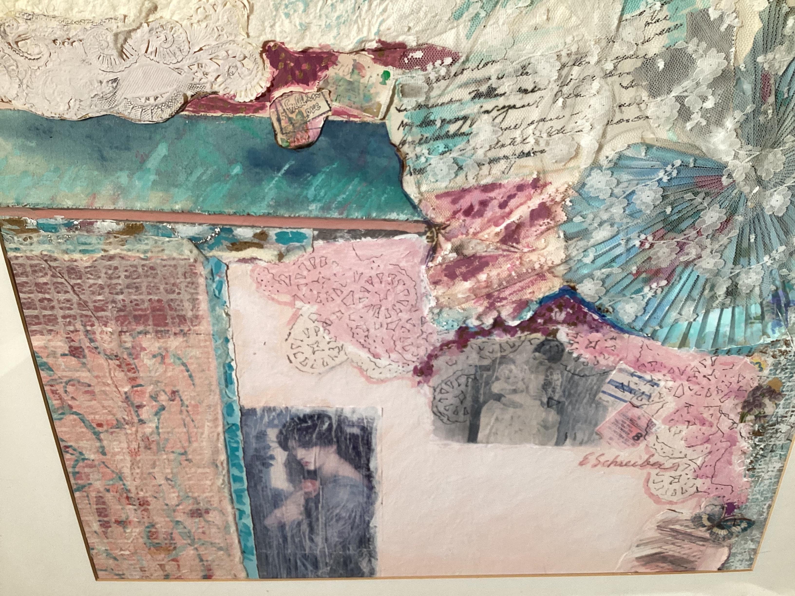 Mid-Century Modern Mid Century Modern Mixed media Painting Collage Romantic by Eileen Schreiber en vente