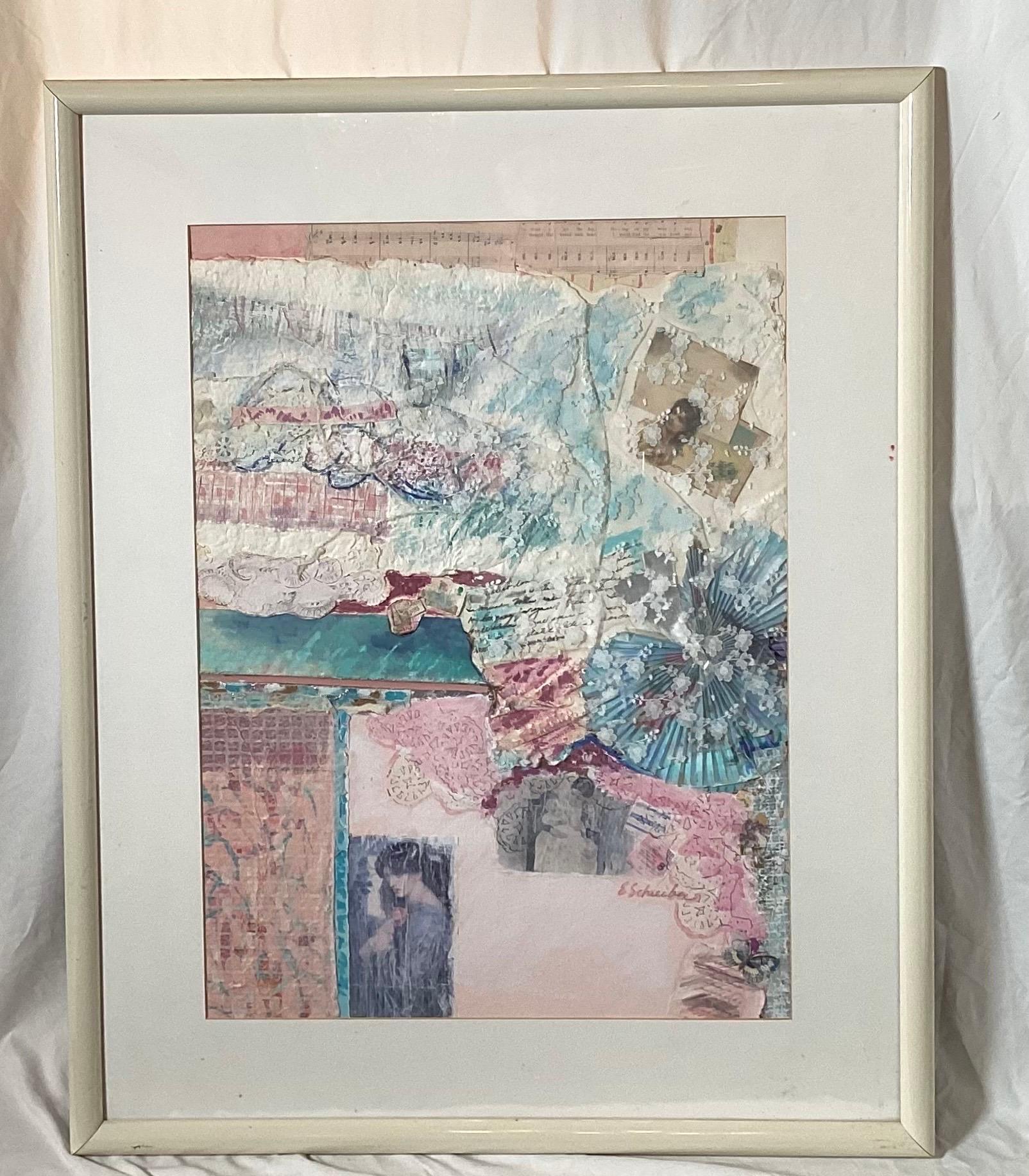 Américain Mid Century Modern Mixed media Painting Collage Romantic by Eileen Schreiber en vente
