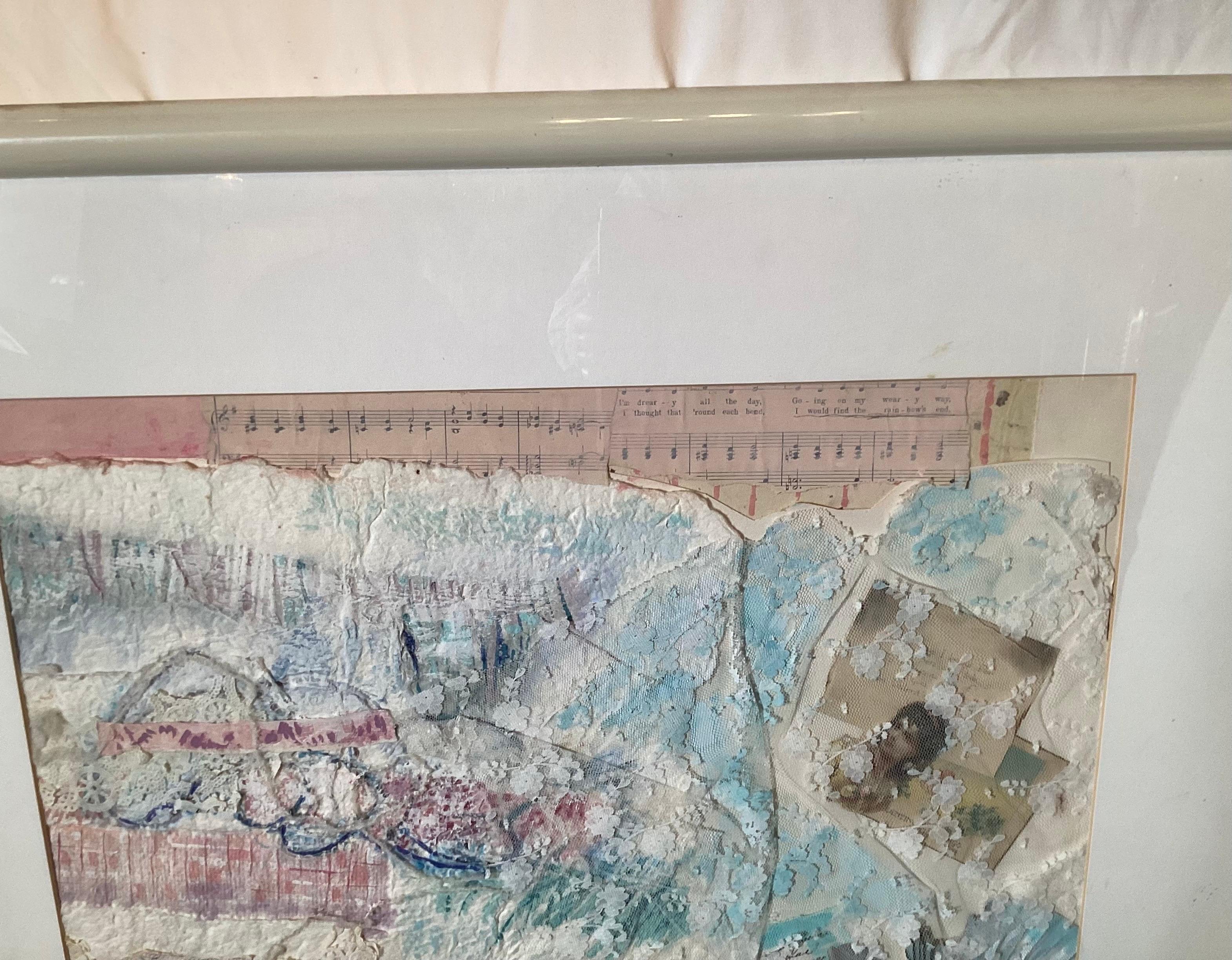 Découpage Mid Century Modern Mixed media Painting Collage Romantic by Eileen Schreiber en vente