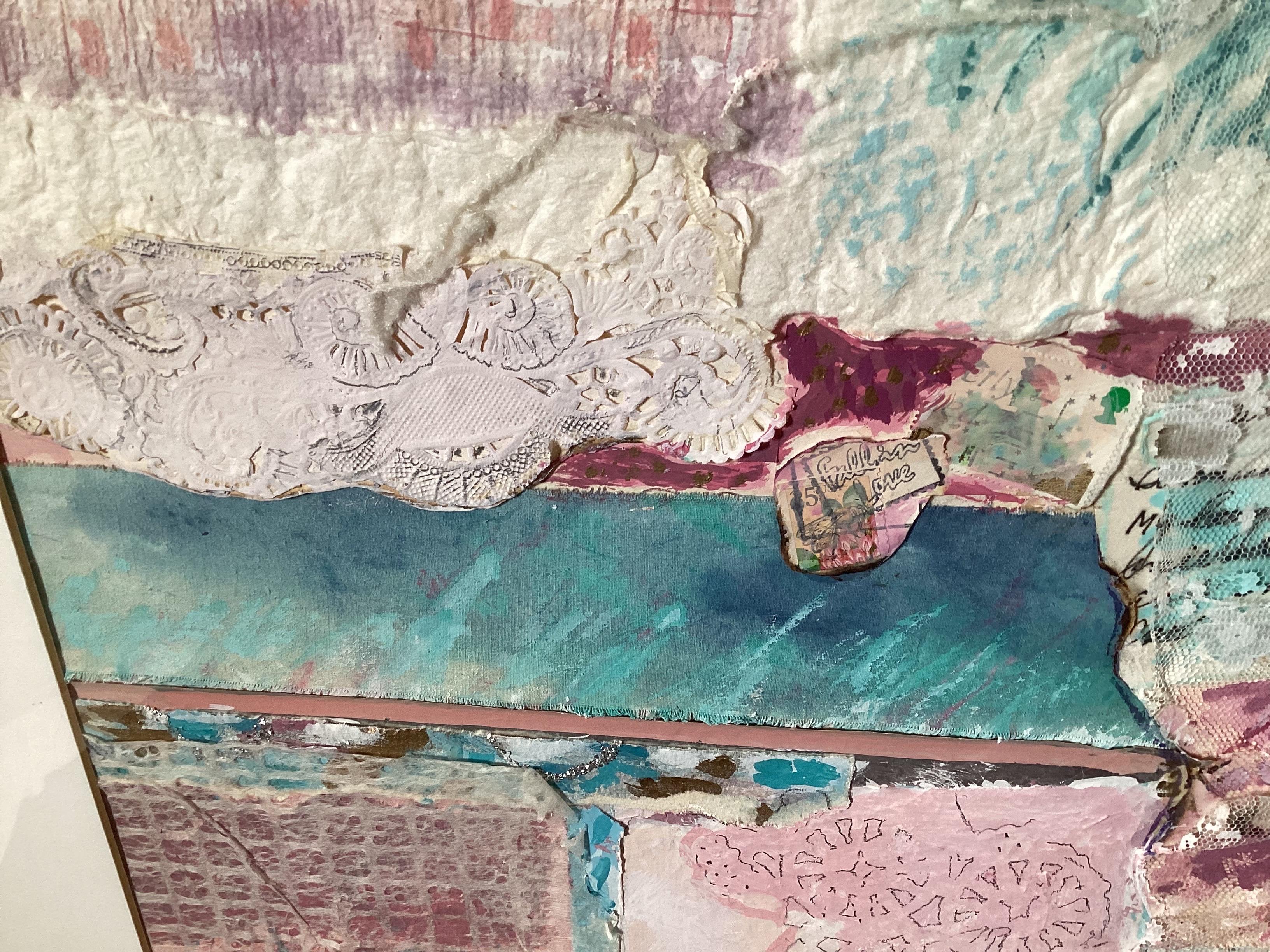 Fin du 20e siècle Mid Century Modern Mixed media Painting Collage Romantic by Eileen Schreiber en vente