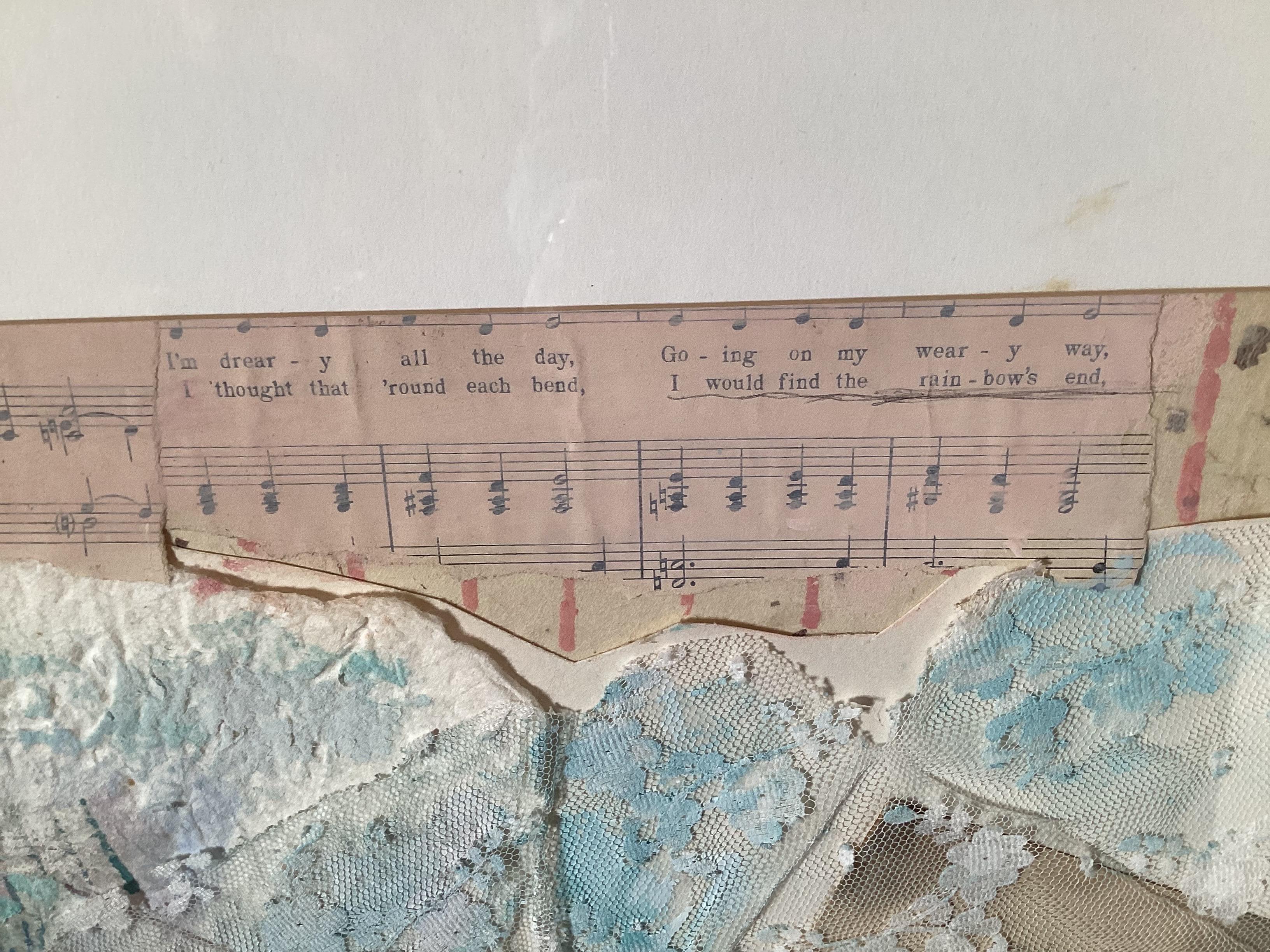 Tissu Mid Century Modern Mixed media Painting Collage Romantic by Eileen Schreiber en vente