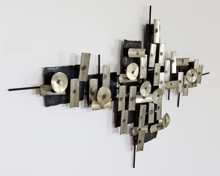 Mid-Century Modern Mixed Metal Brutalist Wall Art Sculpture Jere Style, 1970s In Good Condition In Keego Harbor, MI