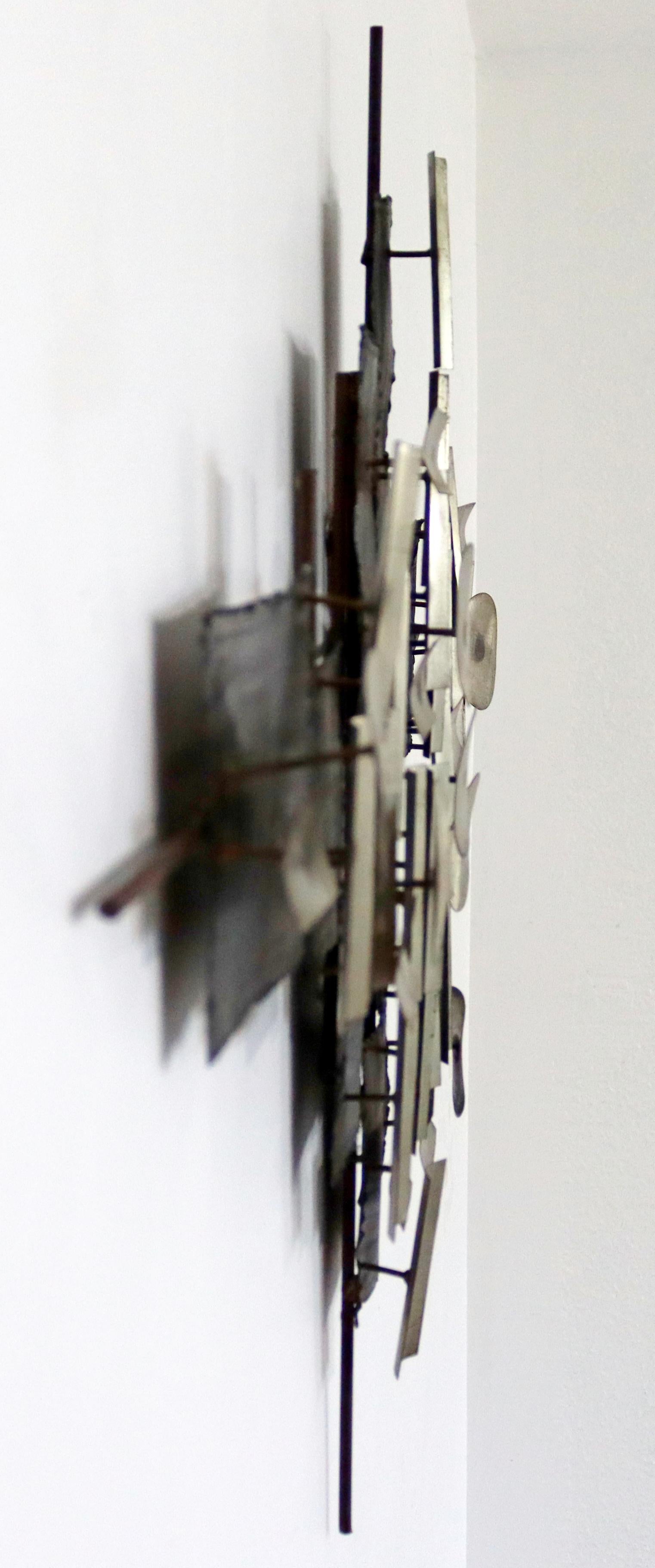Late 20th Century Mid-Century Modern Mixed Metal Brutalist Wall Art Sculpture Jere Style, 1970s