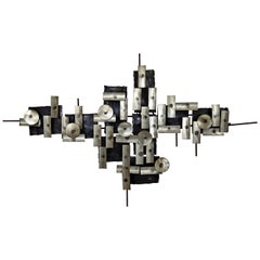 Mid-Century Modern Mixed Metal Brutalist Wall Art Sculpture Jere Style, 1970s