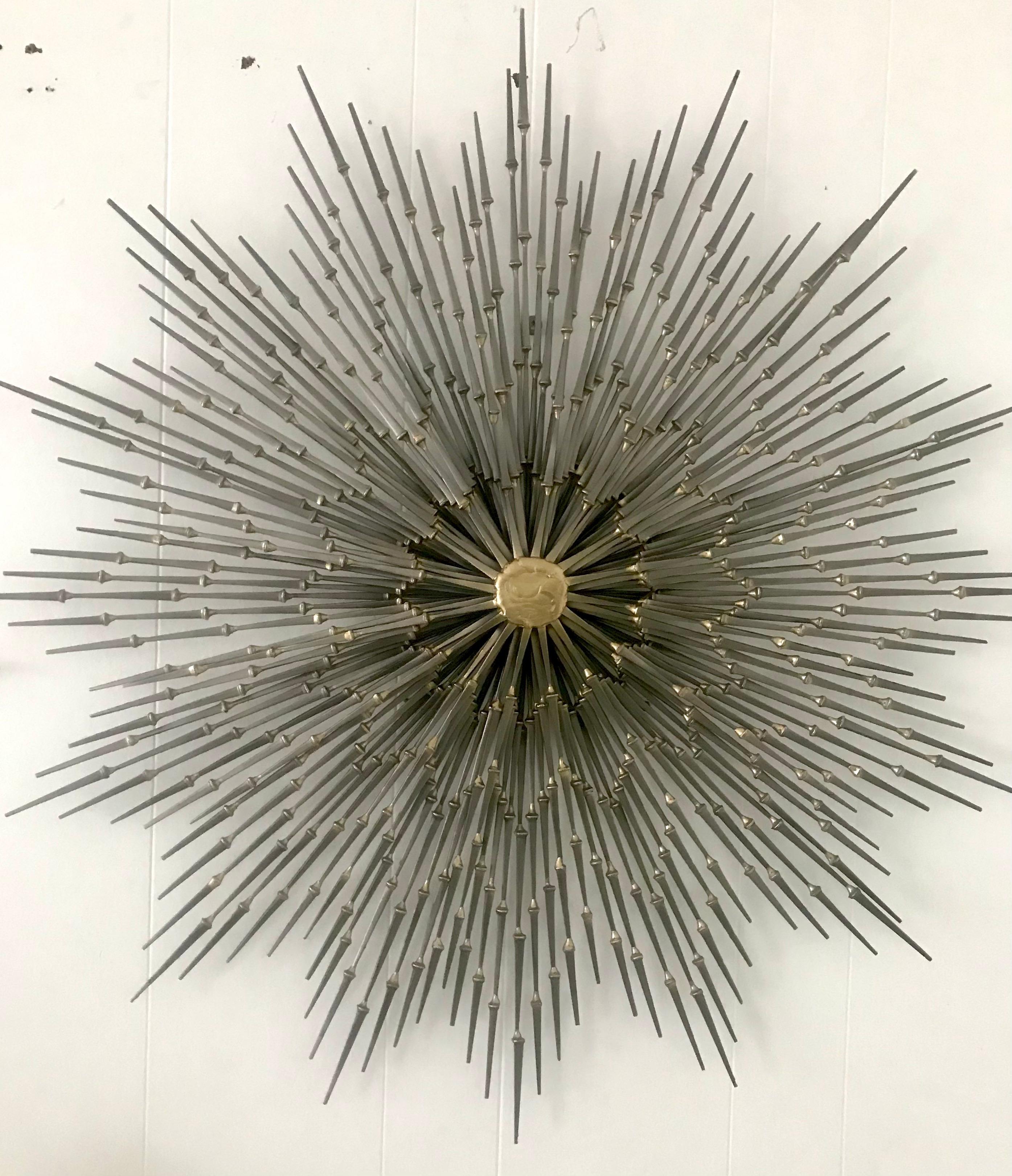 Mid-Century Modern Mixed Metal Sunburst Wall Sculpture In Good Condition For Sale In Miami, FL