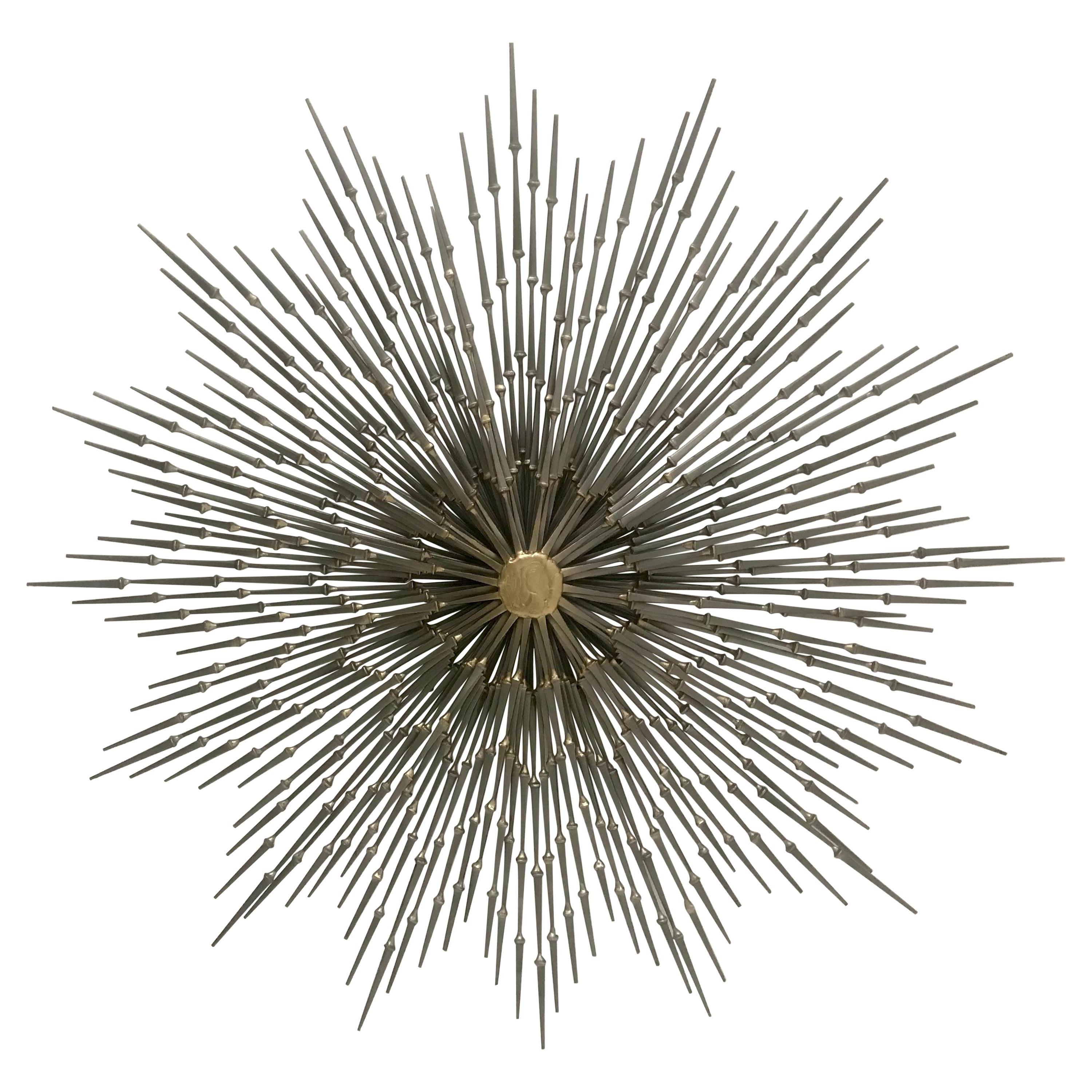 Mid-Century Modern Mixed Metal Sunburst Wall Sculpture