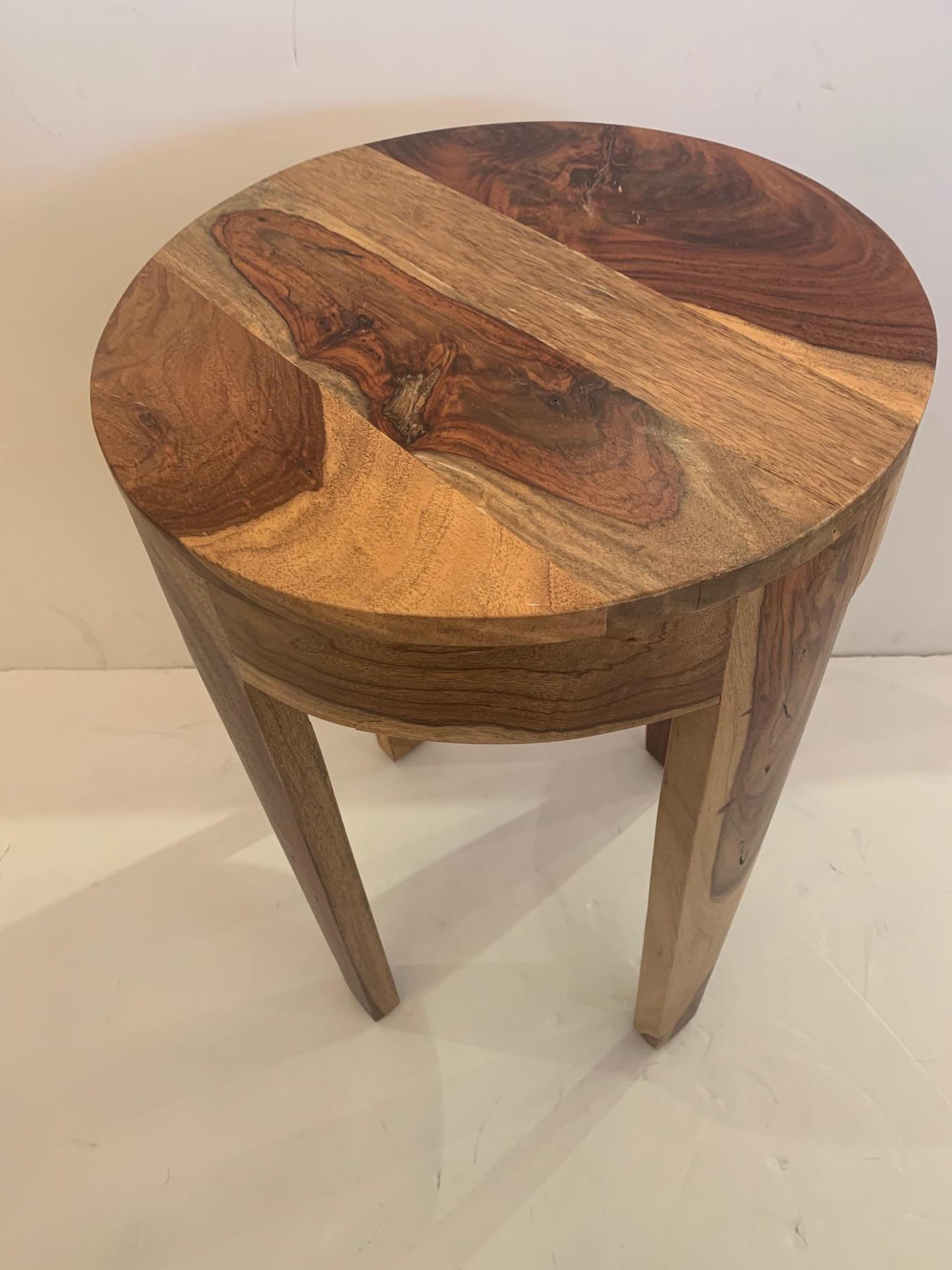 Mid-Century Modern Mixed Wood Round End Side Table 1