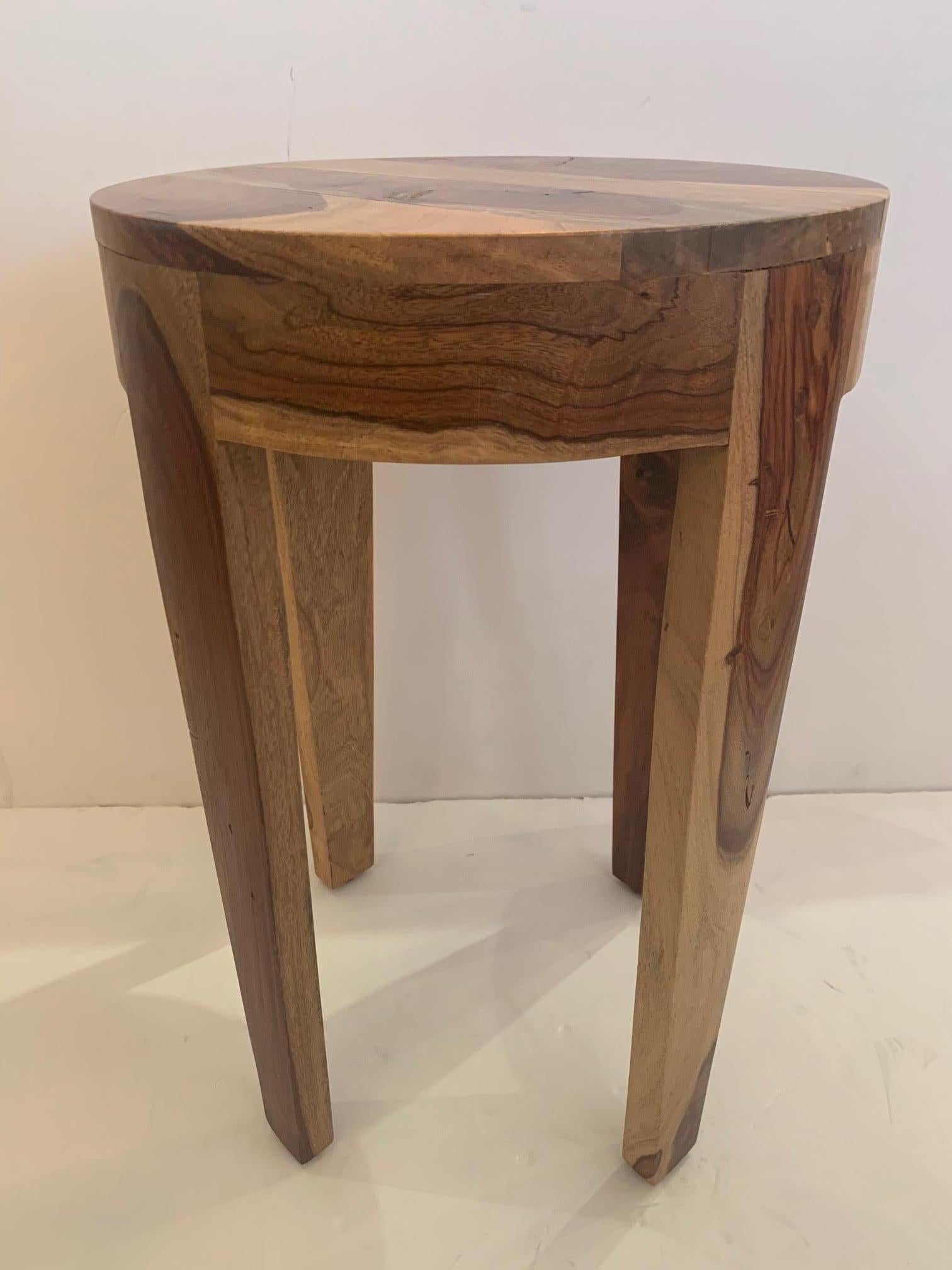Mid-Century Modern Mixed Wood Round End Side Table 2