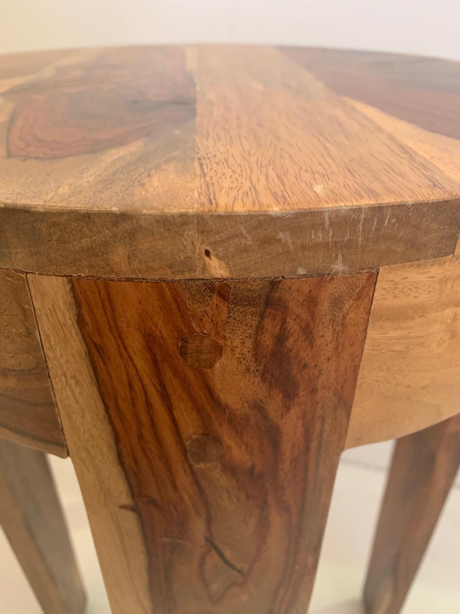 Mid-Century Modern Mixed Wood Round End Side Table 3