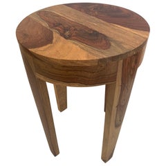 Mid-Century Modern Mixed Wood Round End Side Table