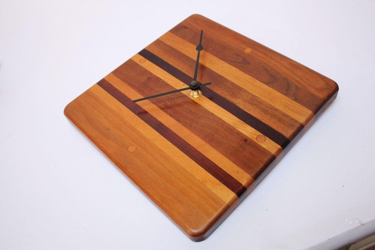 mid-century-modern-mixed-wood-wall-clock-for-sale-at-1stdibs