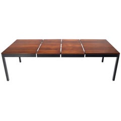 Mid-Century Modern Mixed Woods Top Dining Table with 2 Leaves