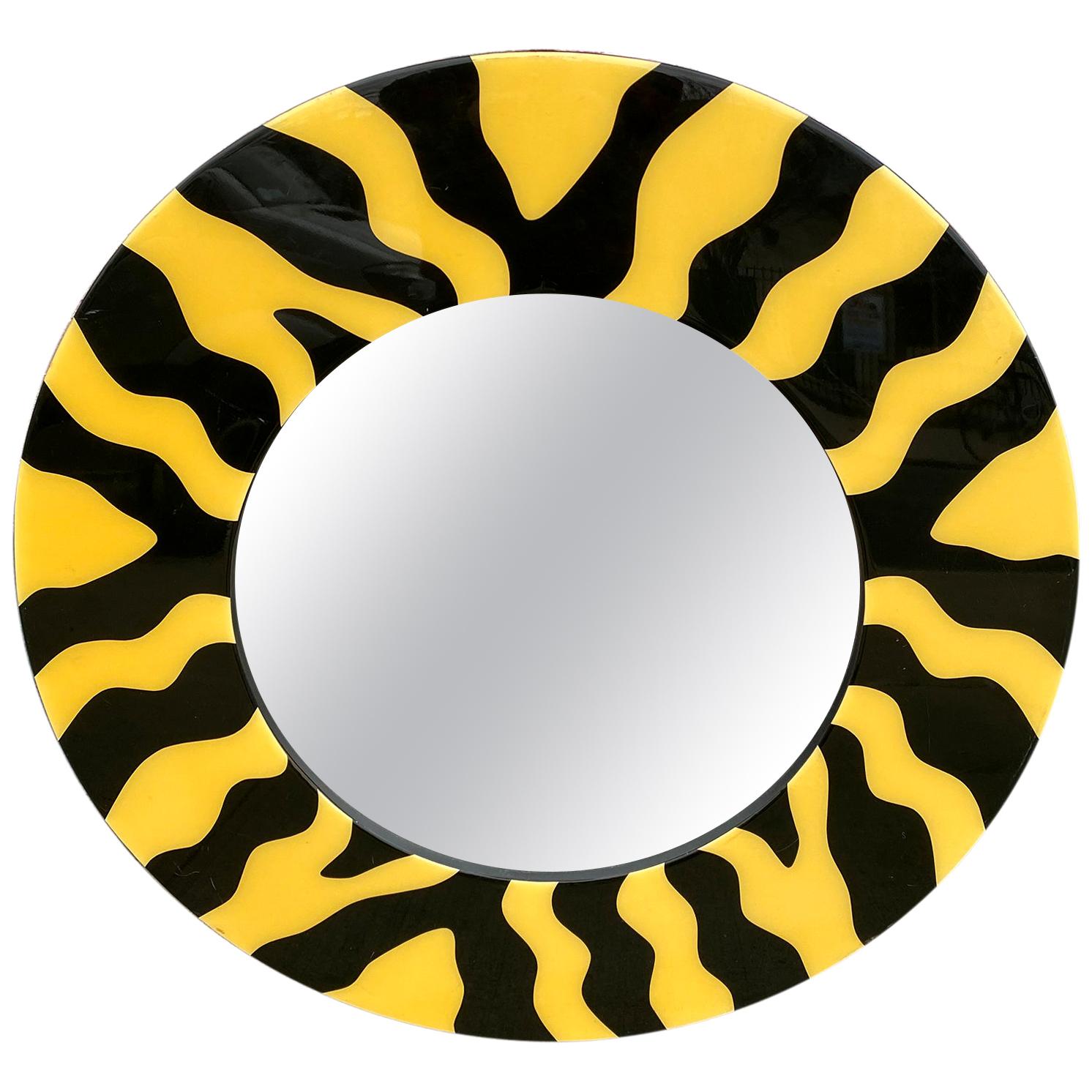 Mid-Century Modern Mod Pop Art Wild Wall Mirror Round Style of Memphis Milano 