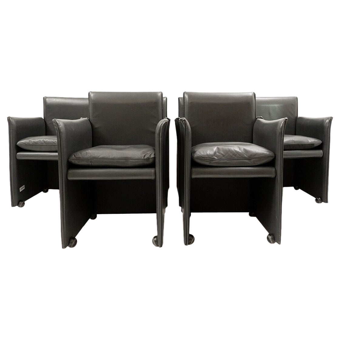 Chaises Break modernes du milieu du siècle dernier Mod.401 de Mario Bellini, cuir gris souris en vente