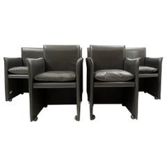 Chaises Break modernes du milieu du siècle dernier Mod.401 de Mario Bellini, cuir gris souris