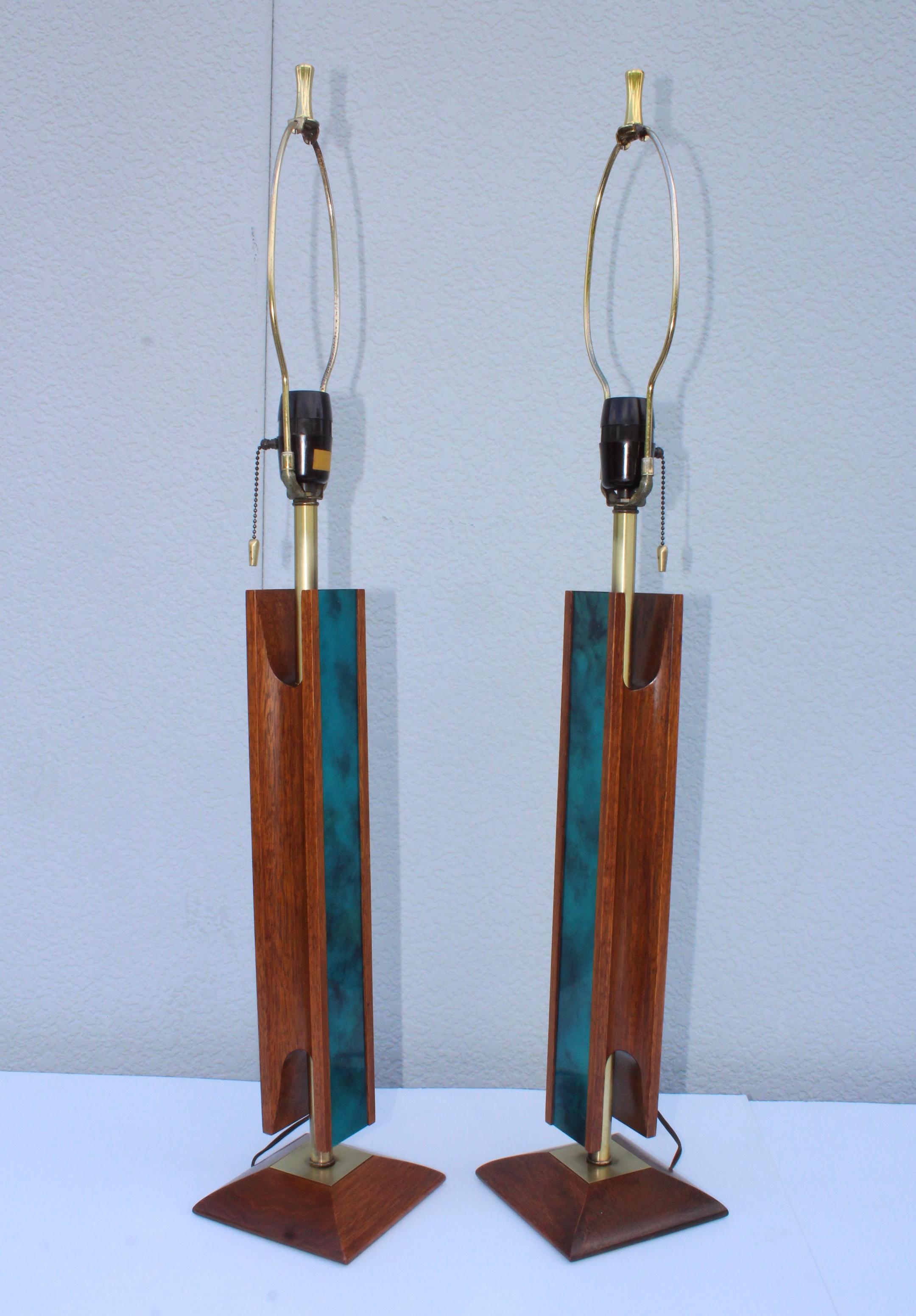 Mid-Century Modern Modeline Walnut Table Lamps 1