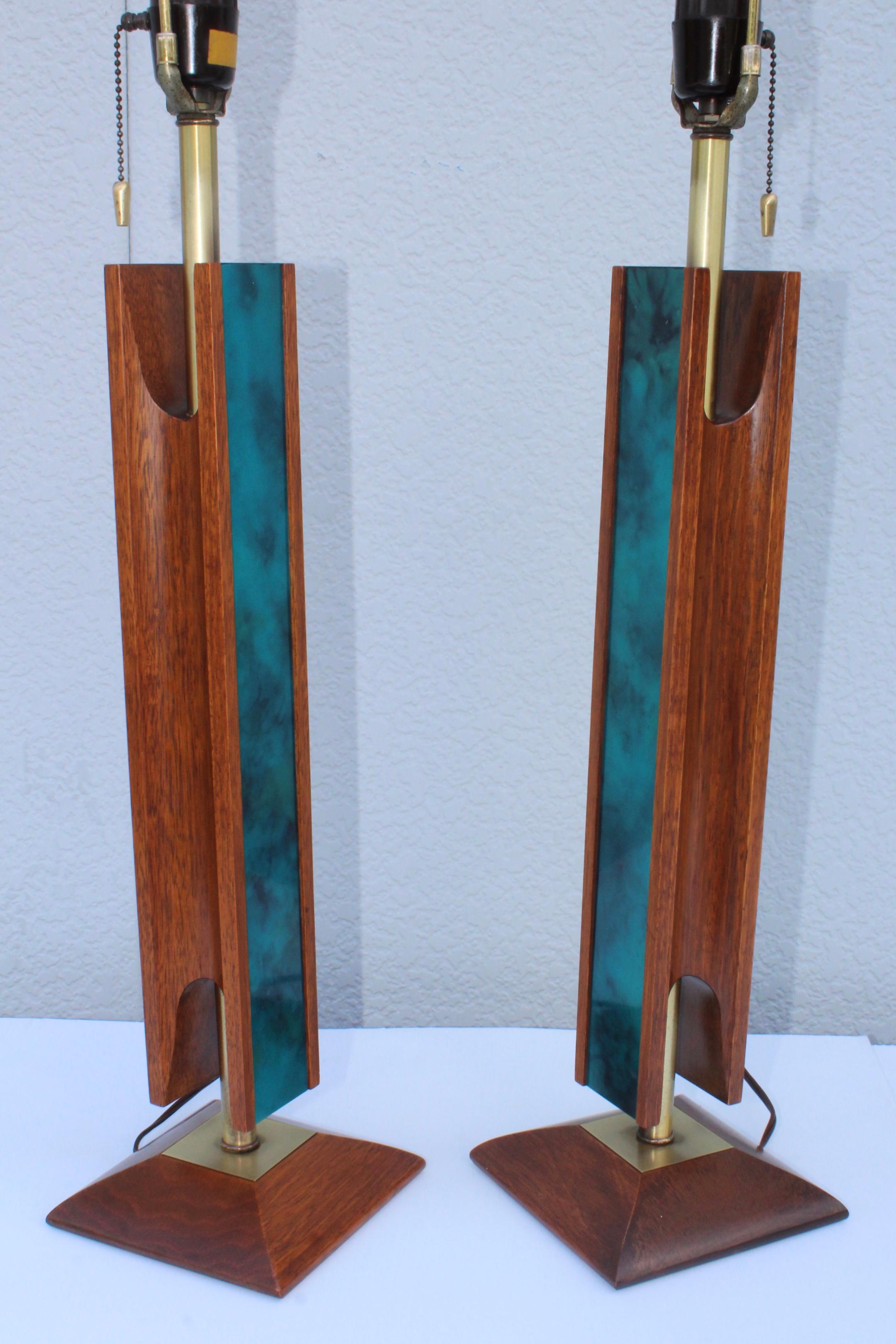 Mid-Century Modern Modeline Walnut Table Lamps 2