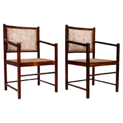 Paire de fauteuils modernes du milieu du siècle dernier en bois dur et en rotin, Brésil, années 1960
