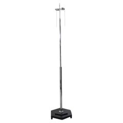 Mid-Century Modern Modernist Chrome and Ebonized Wood Vintage Pole Floor Lamp