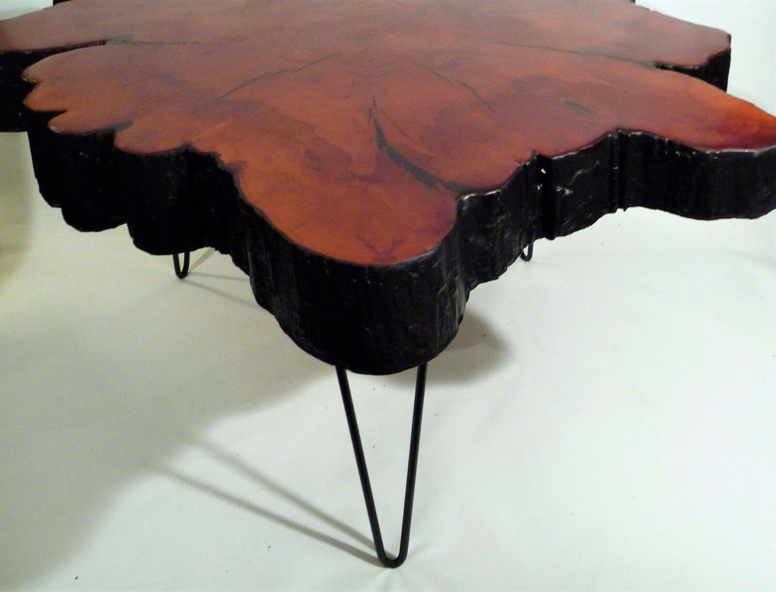 Wood Mid-Century Modern Modernist Redwood Free Live Edge Hairpin Coffee Table