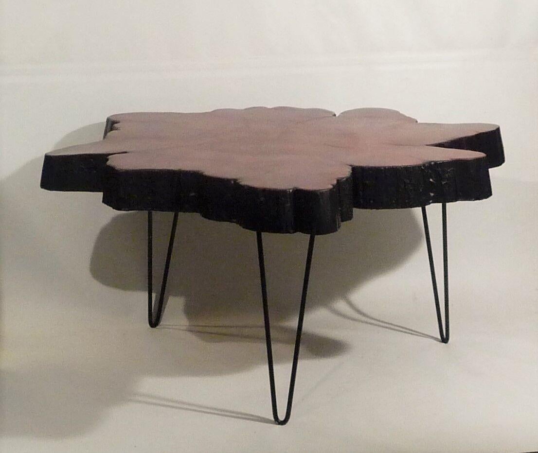 Mid-Century Modern Modernist Redwood Free Live Edge Hairpin Coffee Table 2