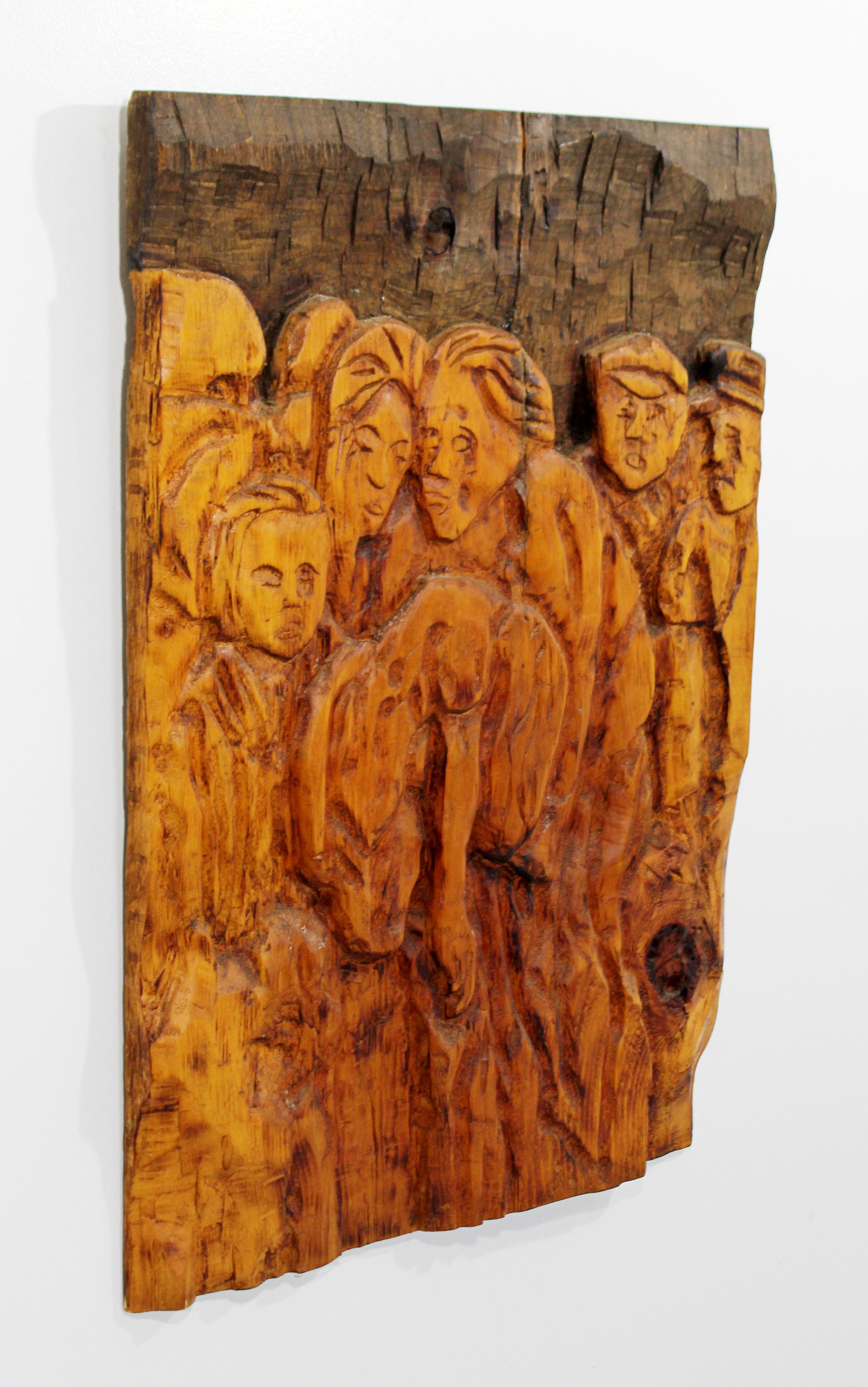 For your consideration is an incredible, carved wood, hanging wall relief sculpture, by Jean-Claude Gaugy, circa the 1970s. In excellent condition. The dimensions are 24