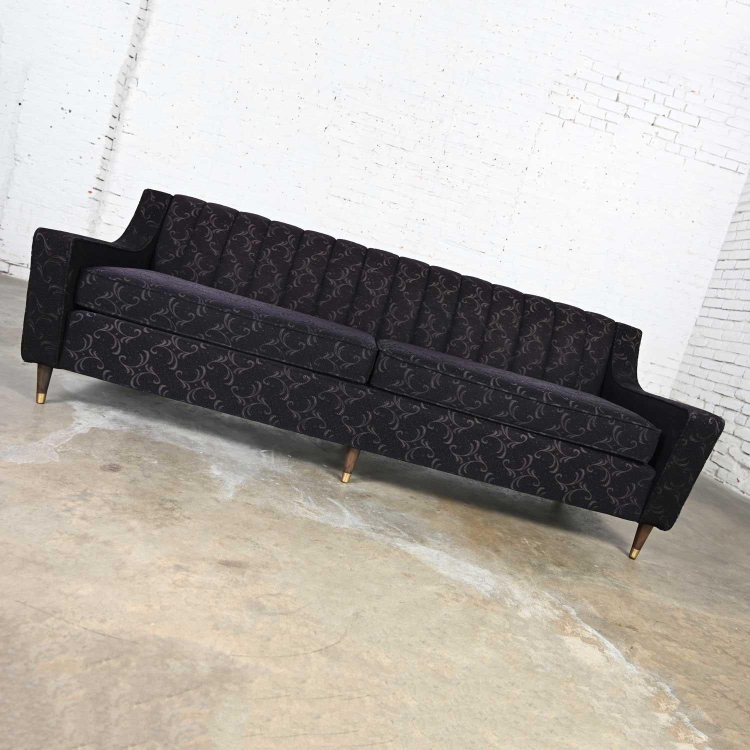 Mid-Century Modern Modified Lawson Style Sofa Black Frieze Fabric & Channel Back For Sale 5
