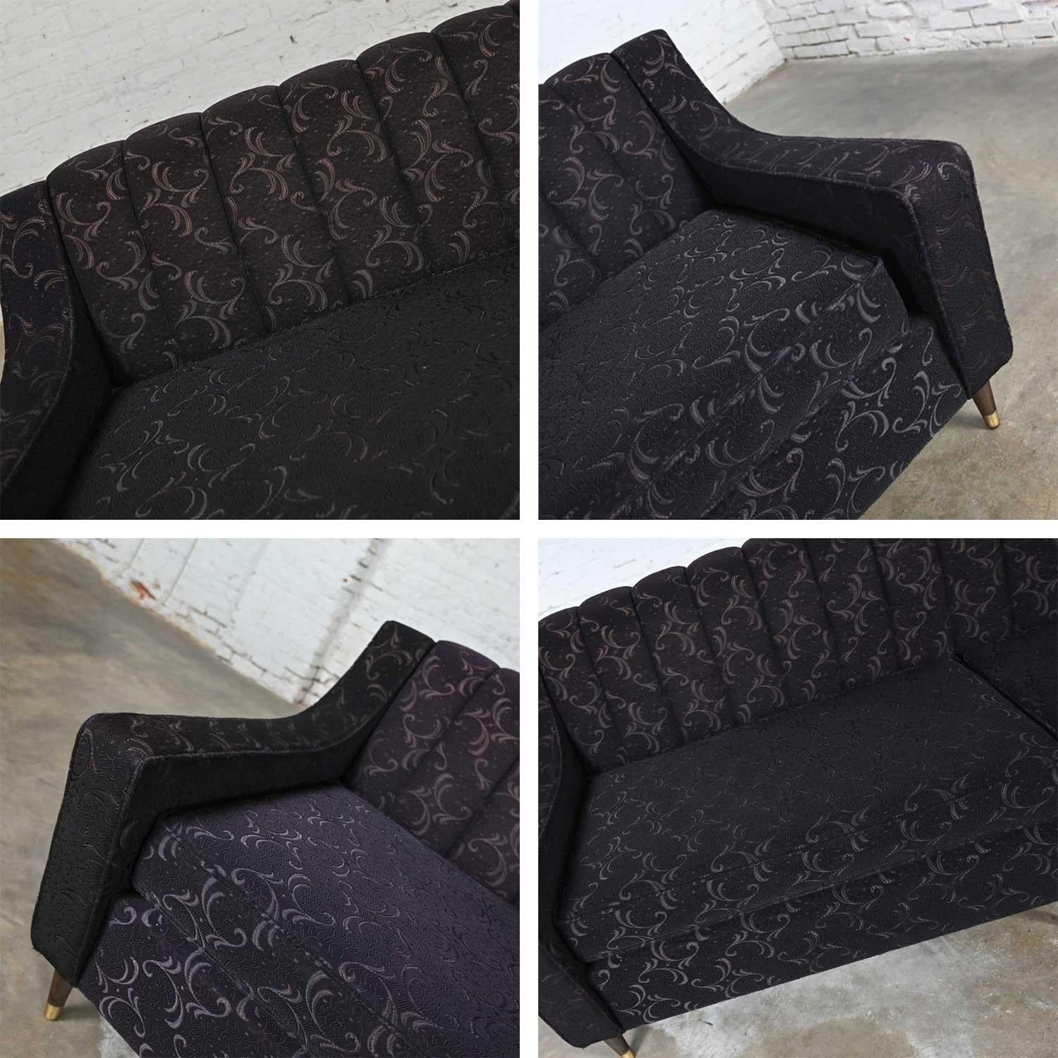 Mid-Century Modern Modified Lawson Style Sofa Black Frieze Fabric & Channel Back For Sale 5