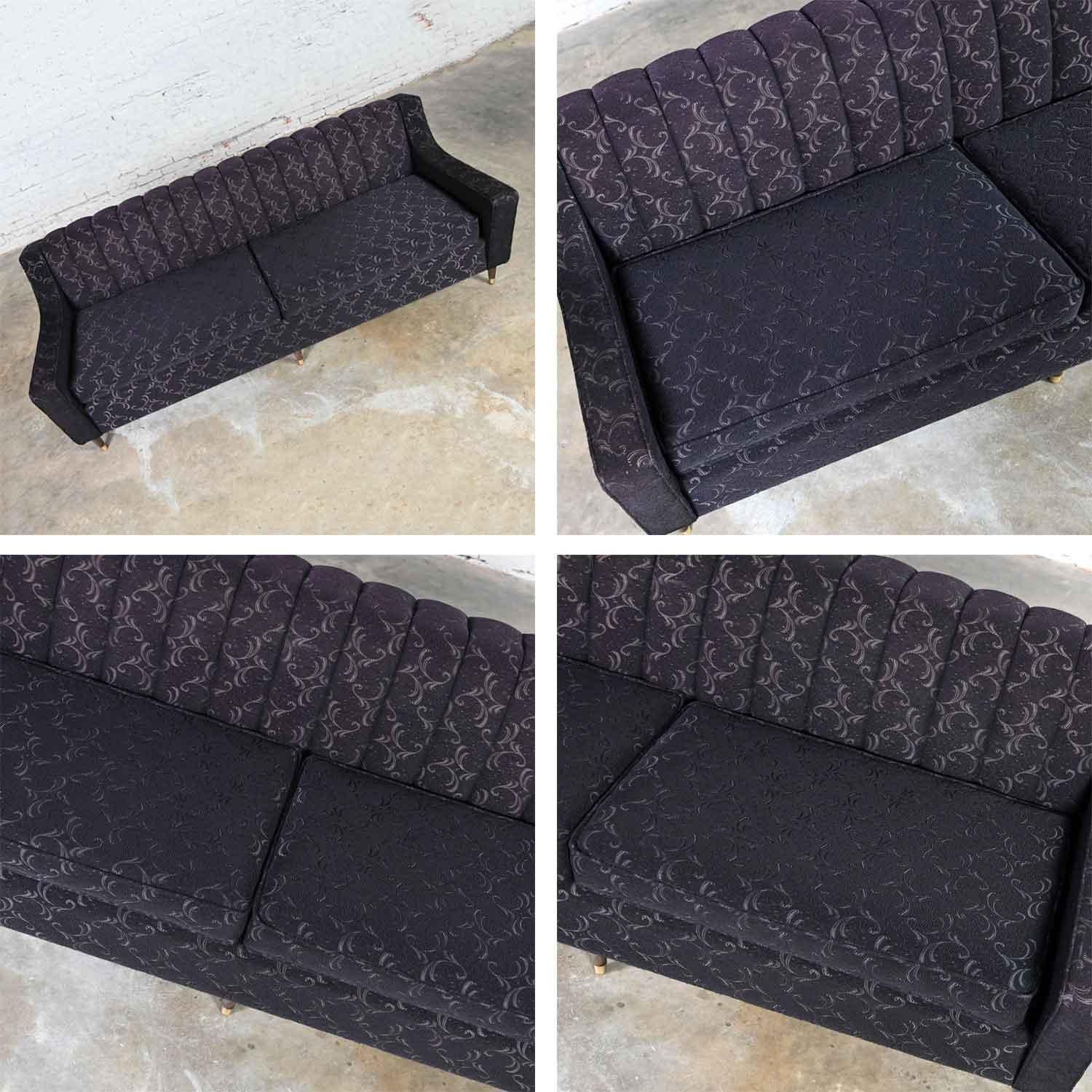 Mid-Century Modern Modified Lawson Style Sofa Black Frieze Fabric & Channel Back For Sale 7